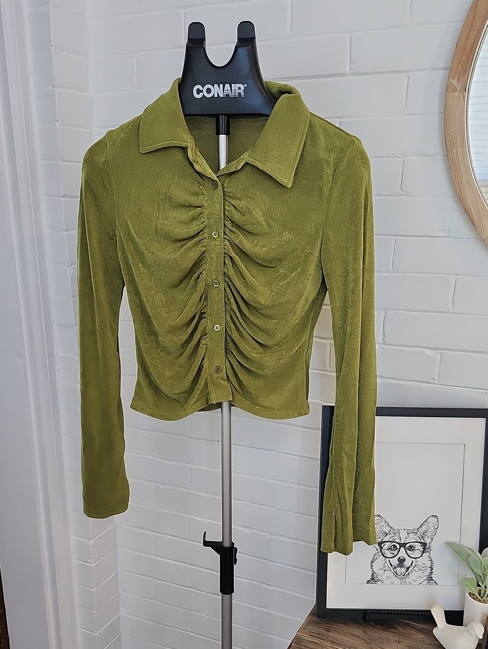 Green Ruched Button-Front Women's Top